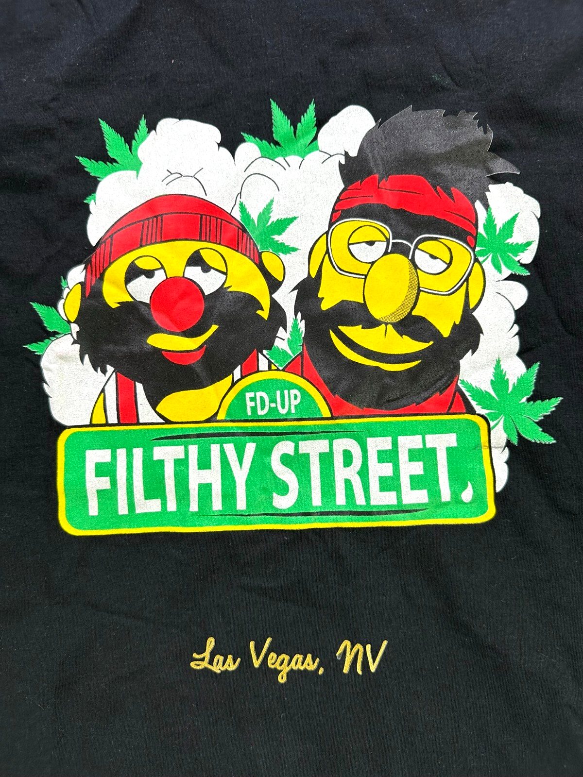 Men's Black Burt & Ernie As Cheech & Chong "Filthy Street" T-Shirt- Size XL
