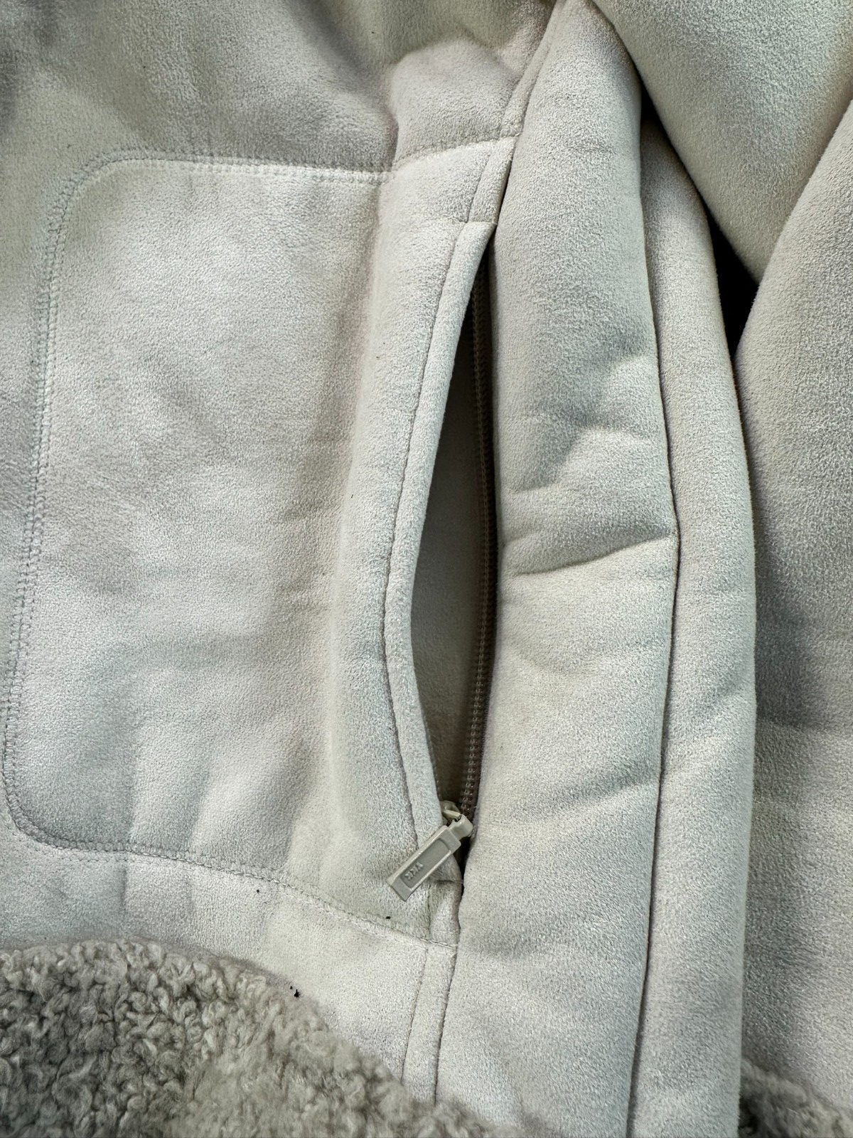 Women's Cream Suede Shell Cabelas Hooded Sherpa Full Zip Jacket- Size M