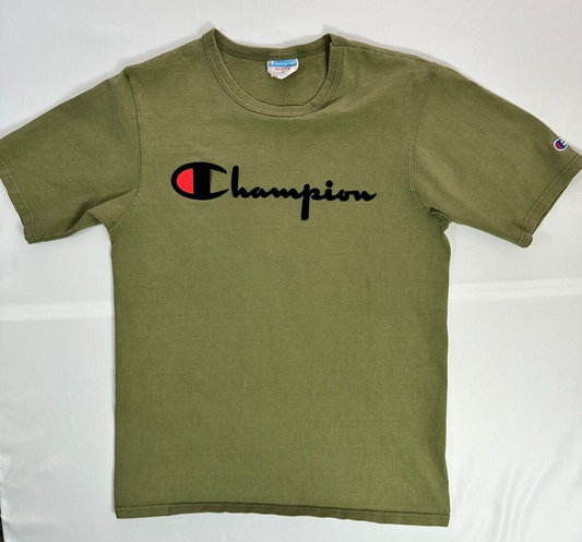 Teen Boy's Vintage Army Green Champion T-Shirt- Size M