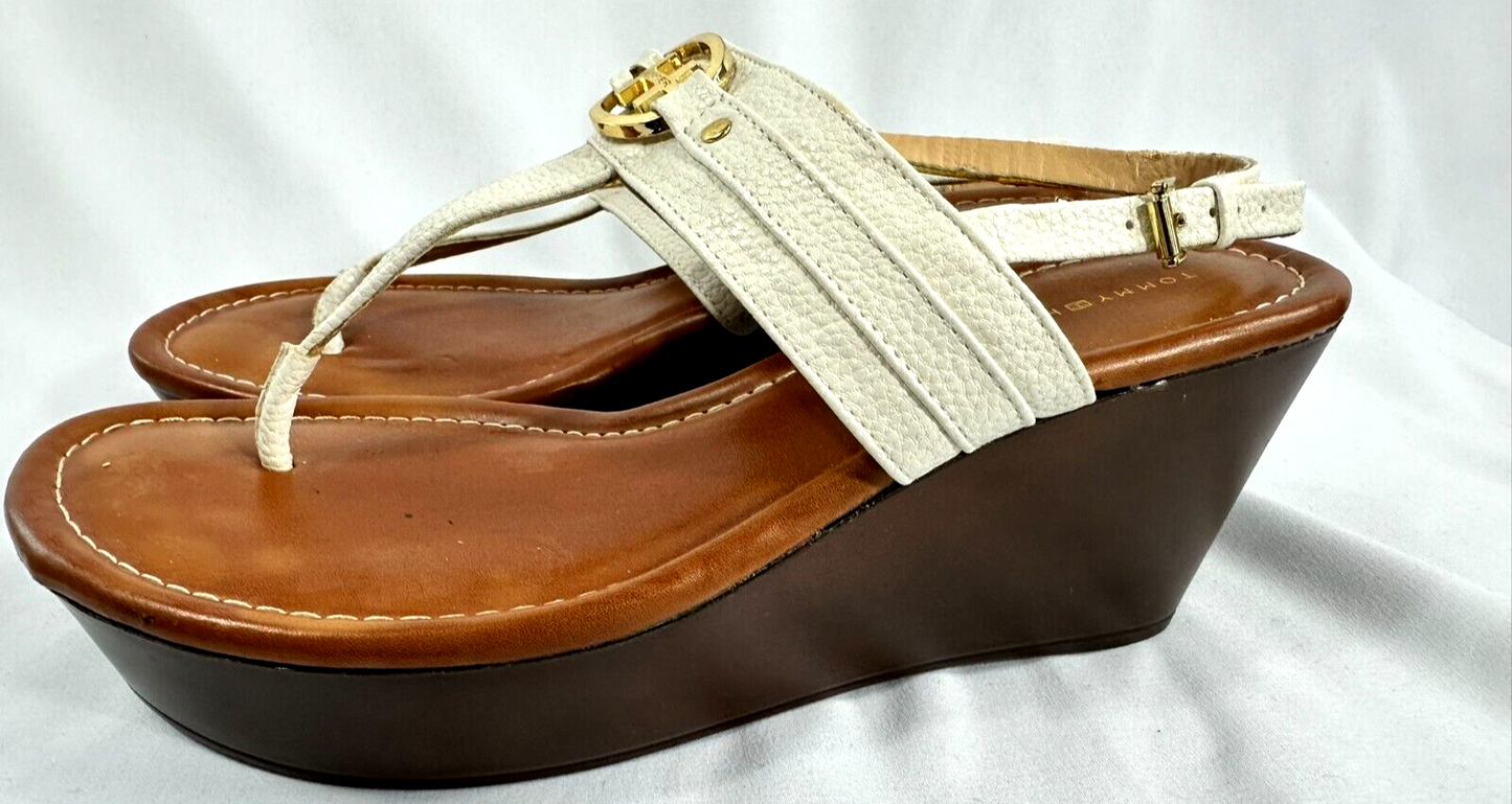 Women's Tommy Hilfiger Leather White Wedge Thong Sandal- Size 9M