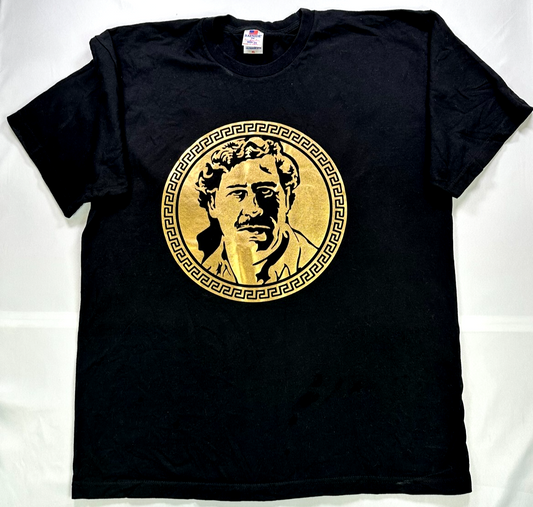 Men's Black & Gold Pablo Escobar Graphic T-Shirt- Size XL