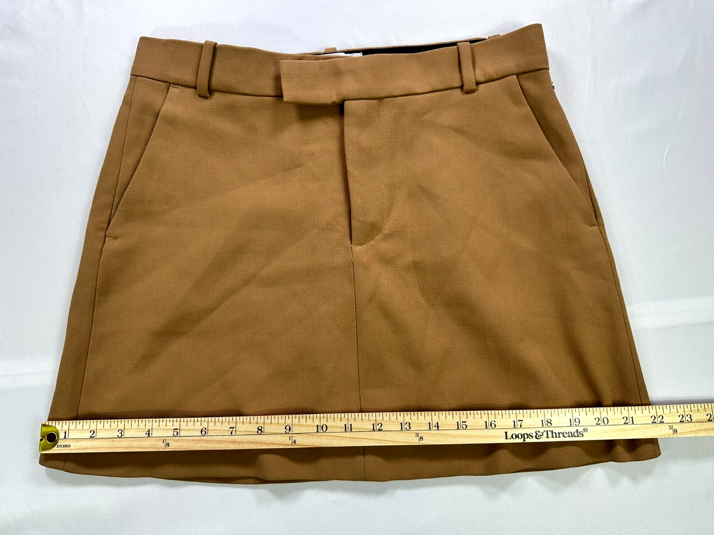 Women's Zara Tan Stretch Lined Mini Skirt With Pockets- Size L