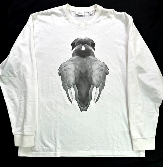 Men's Burberry White Swan Print Long Sleeve Cot Out T-Shirt- Size M (Oversized)