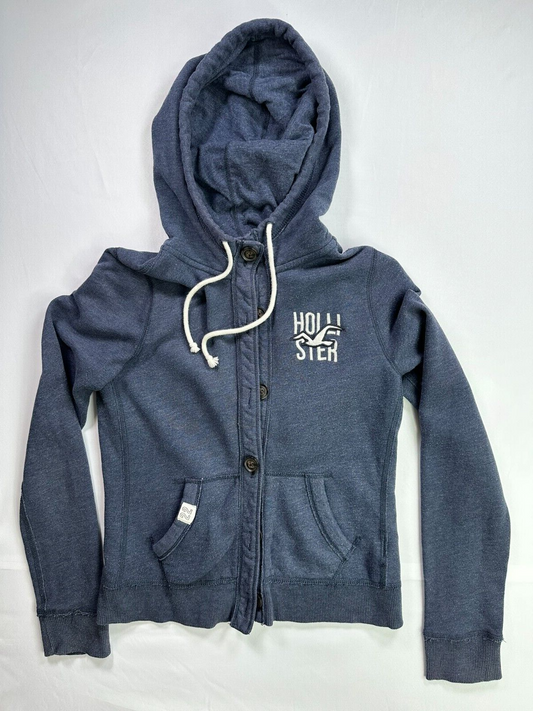 Youth Girl's Blue Hollister Button Up Hoodie- Size L