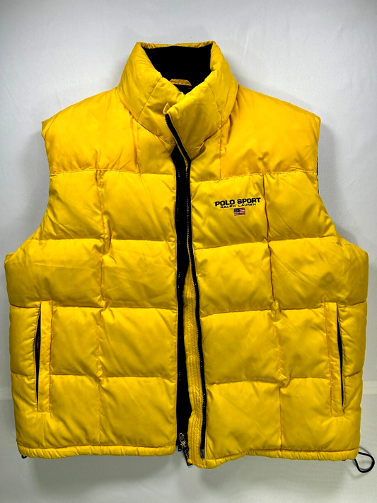 Men's Vintage Yellow Polo Sport Down Puffer Vest- Size XL