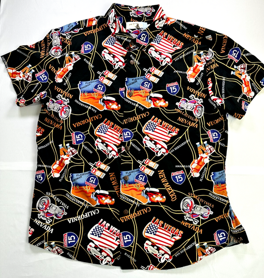 Men's Black High Surf Highway Print Button Up Short Sleeve Shirt- Size XL