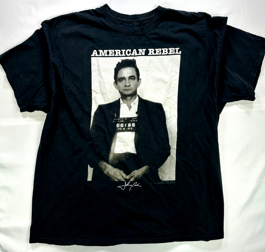 Men's Black Johnny Cash Mugshot Graphic T-Shirt- Size 2XL