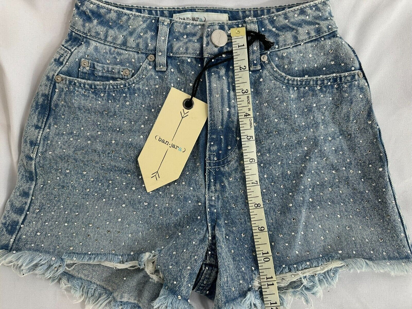 Girls Youth Banjara Sequin Studded Mid Rise Cutoff Jean Shorts- Size 00/22