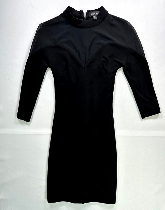 Women's Black Bebe Long Sleeve Midi Bodycon Dress- Size S