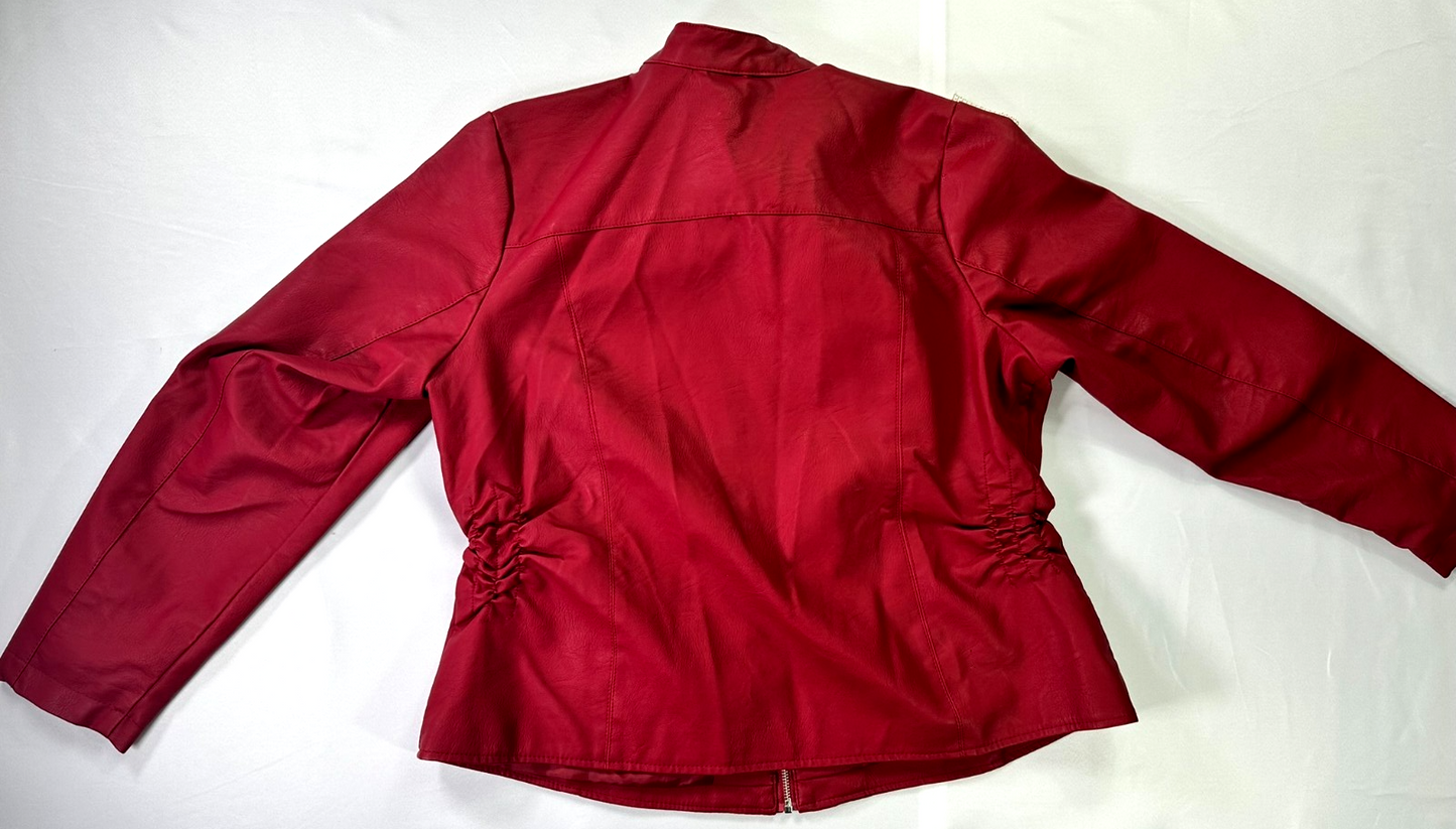 Women's Red Baccini Vegan/ Faux Leather Moto Jacket- Size XL