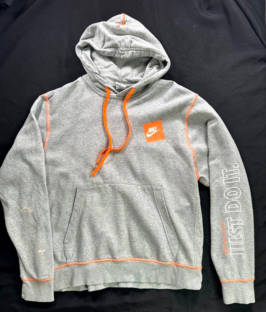 Men's Vintage Nike Gray & Orange Stitch "Just Do It" Heather Hoodie- Size L