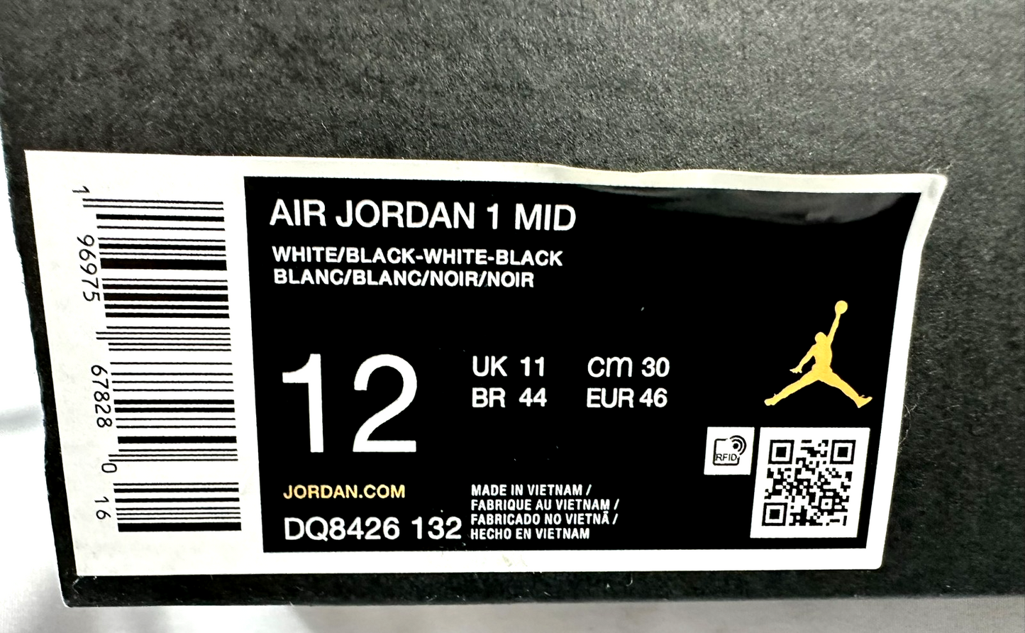 Men's Nike Air Jordan 1 Mid White/ Black (DQ8426-132) Size 12