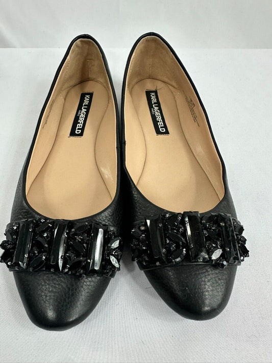 Women's Karl Lagerfeld Black Leather Viola Flats- Size 7.5M