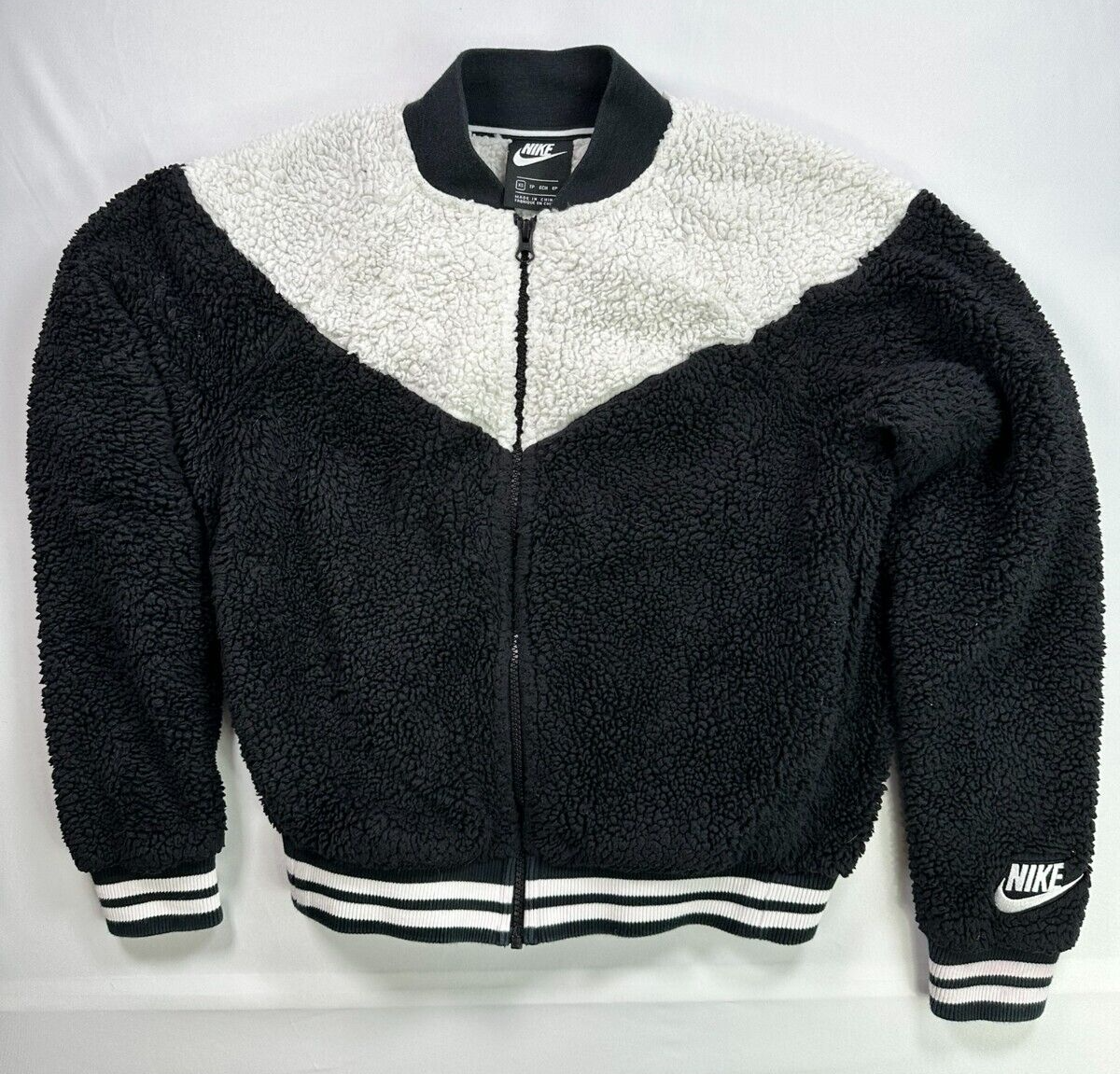 Women's Nike Black & White Fleece Varsity Jacket- Size XS