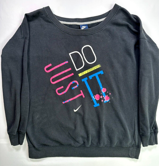 Men's Vintage Nike Black Just Do It Pullover Sweatshirt- Size L