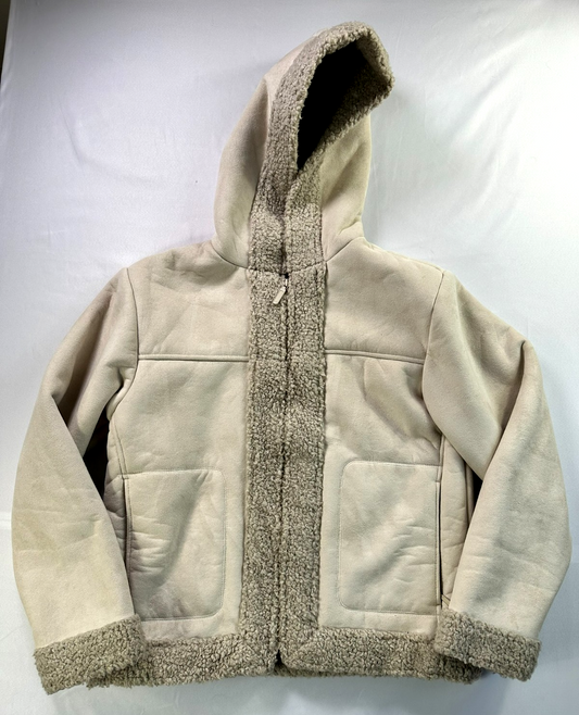 Women's Cream Suede Shell Cabelas Hooded Sherpa Full Zip Jacket- Size M