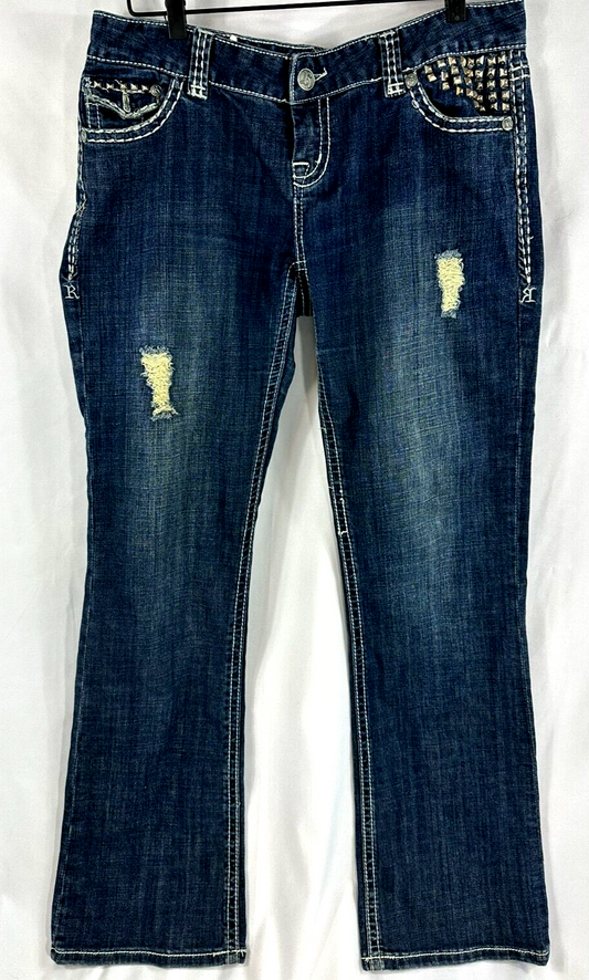 Women's Rock & Roll Cowgirl Studded Boot Cut Low Rise Jeans- Size 33x34