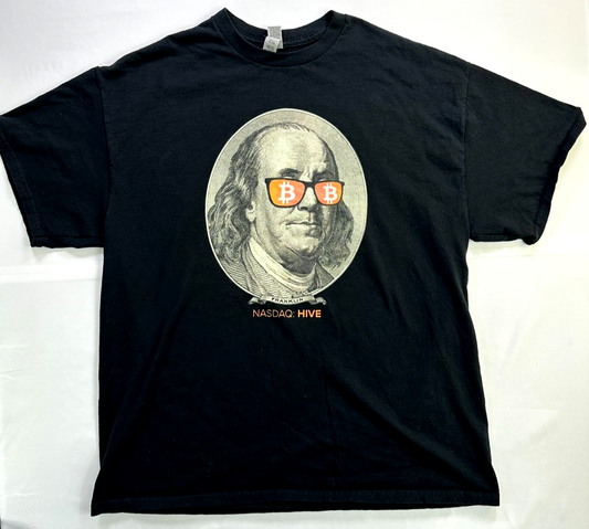 Men's Black Hive Bitcoin Ben Franklin Crypto T-Shirt- Size XL