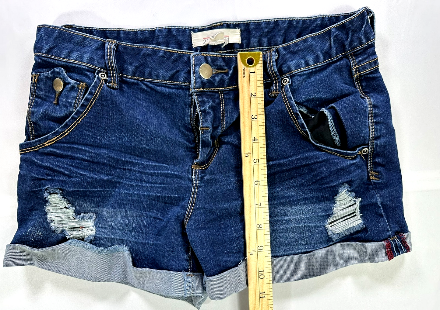 Women's 21 Denim Distressed Cut Off Denim Shorts- Waist 28