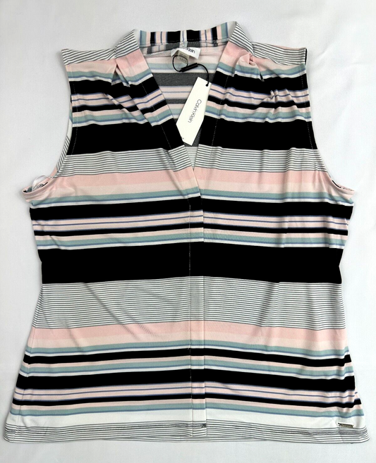 Women's Calvin Klein Striped Stretch Sleeveless Tank Top- Size XL