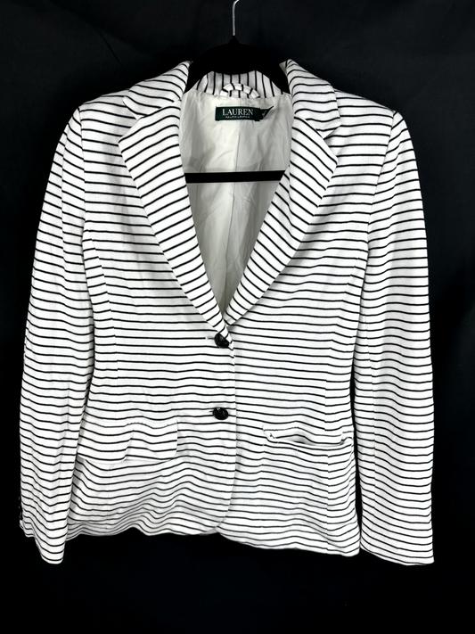 Women's Ralph Lauren Black and White Striped Blazer- Size Medium
