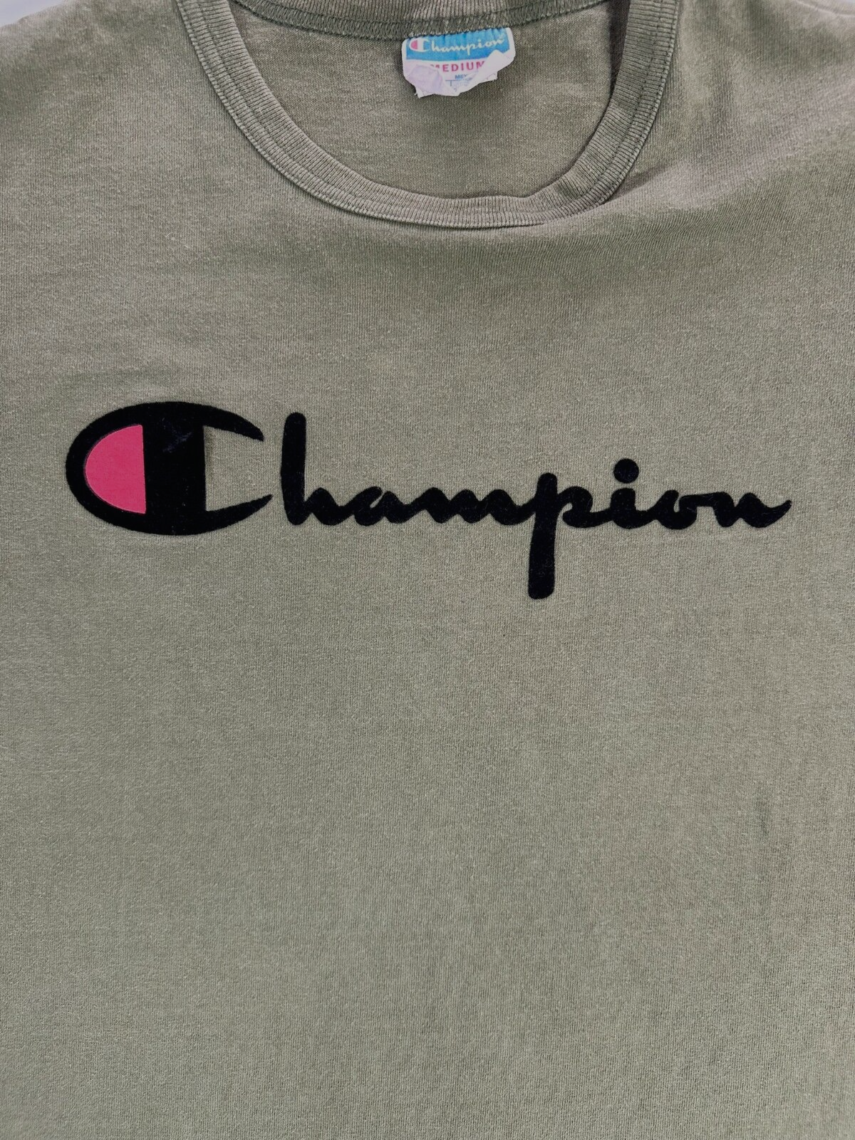 Teen Boy's Vintage Army Green Champion T-Shirt- Size M