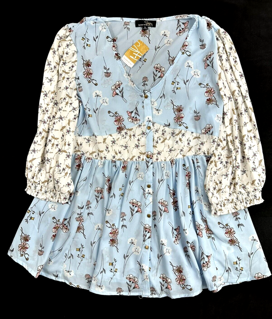 Women's Suzanne Betro Floral Light Blue Casual Dress- Size XL