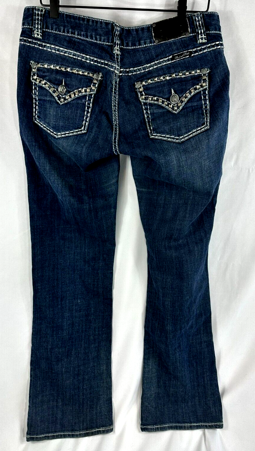 Women's Rock & Roll Cowgirl Studded Boot Cut Low Rise Jeans- Size 33x34