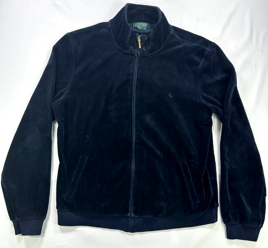Women's Navy Blue Lauren Ralph Lauren Plush Velour Zip Jacket- Size L