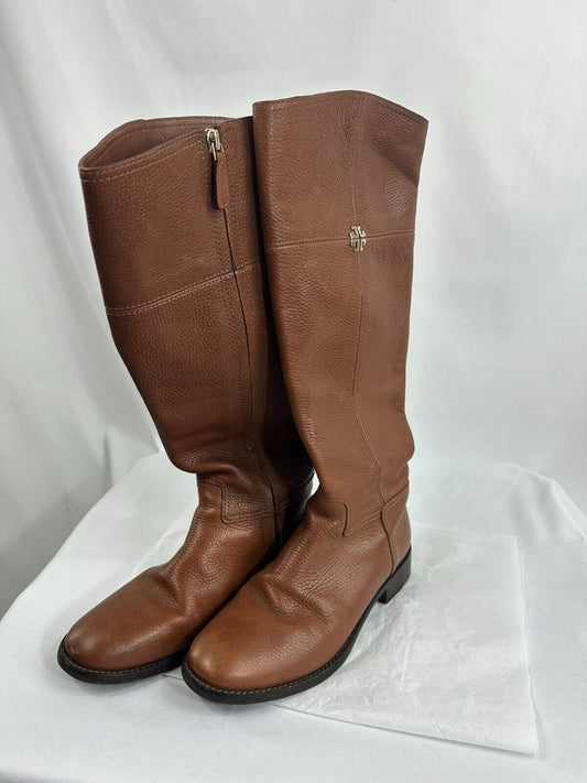 Women's Tory Burch Leather Jolie Riding Boots Rustic Brown - Size 7M