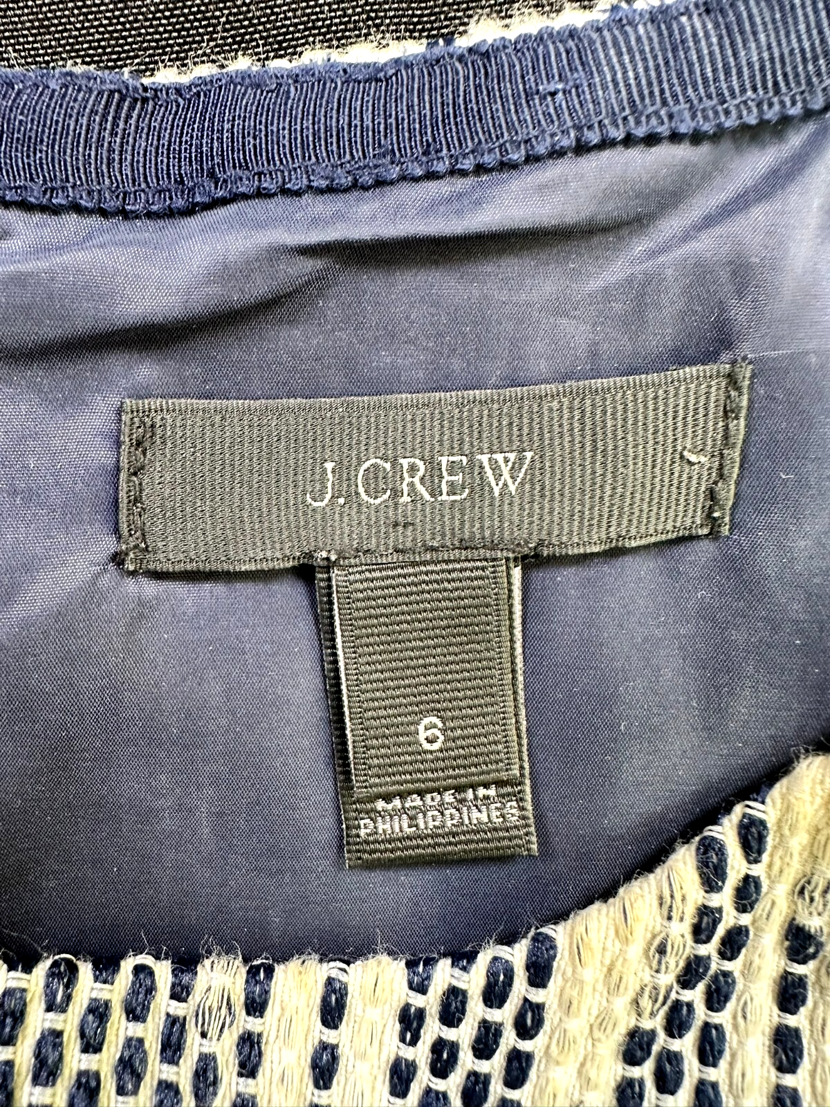 Women's J.Crew Ivory & Navy Blue Italian Tweed Tapestry Sheath Dress- Size 6