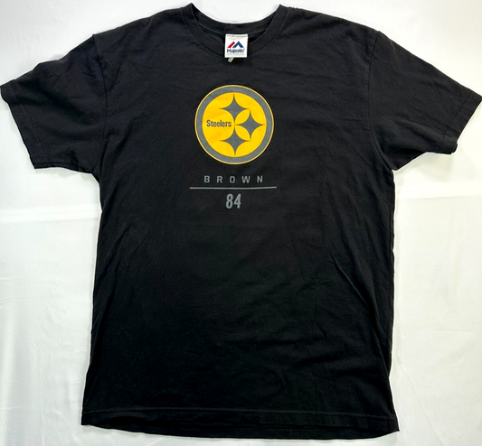 Men's Black Majestic Pittsburgh Steelers Antonion Brown 84 T-Shirt- Size L