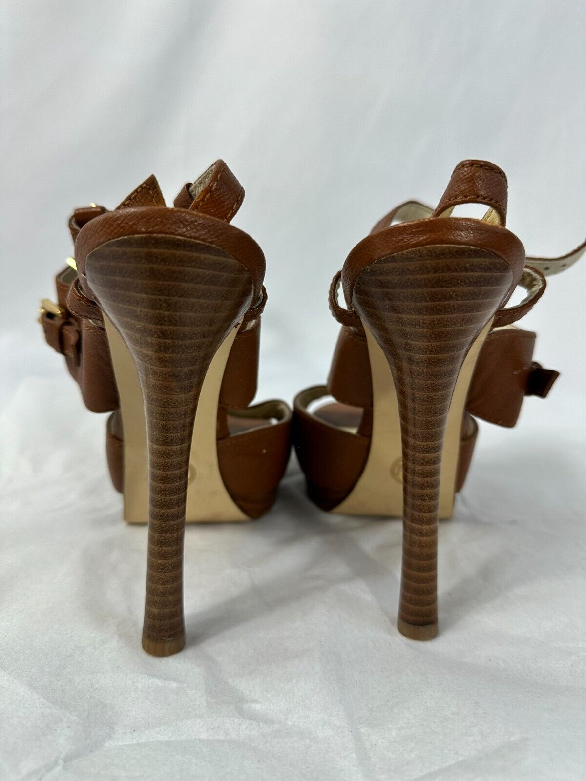 Women s Michael Kors Platform 4" Heel Open Toe Brown Strap- Size 7M