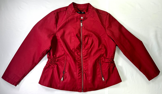 Women's Red Baccini Vegan/ Faux Leather Moto Jacket- Size XL