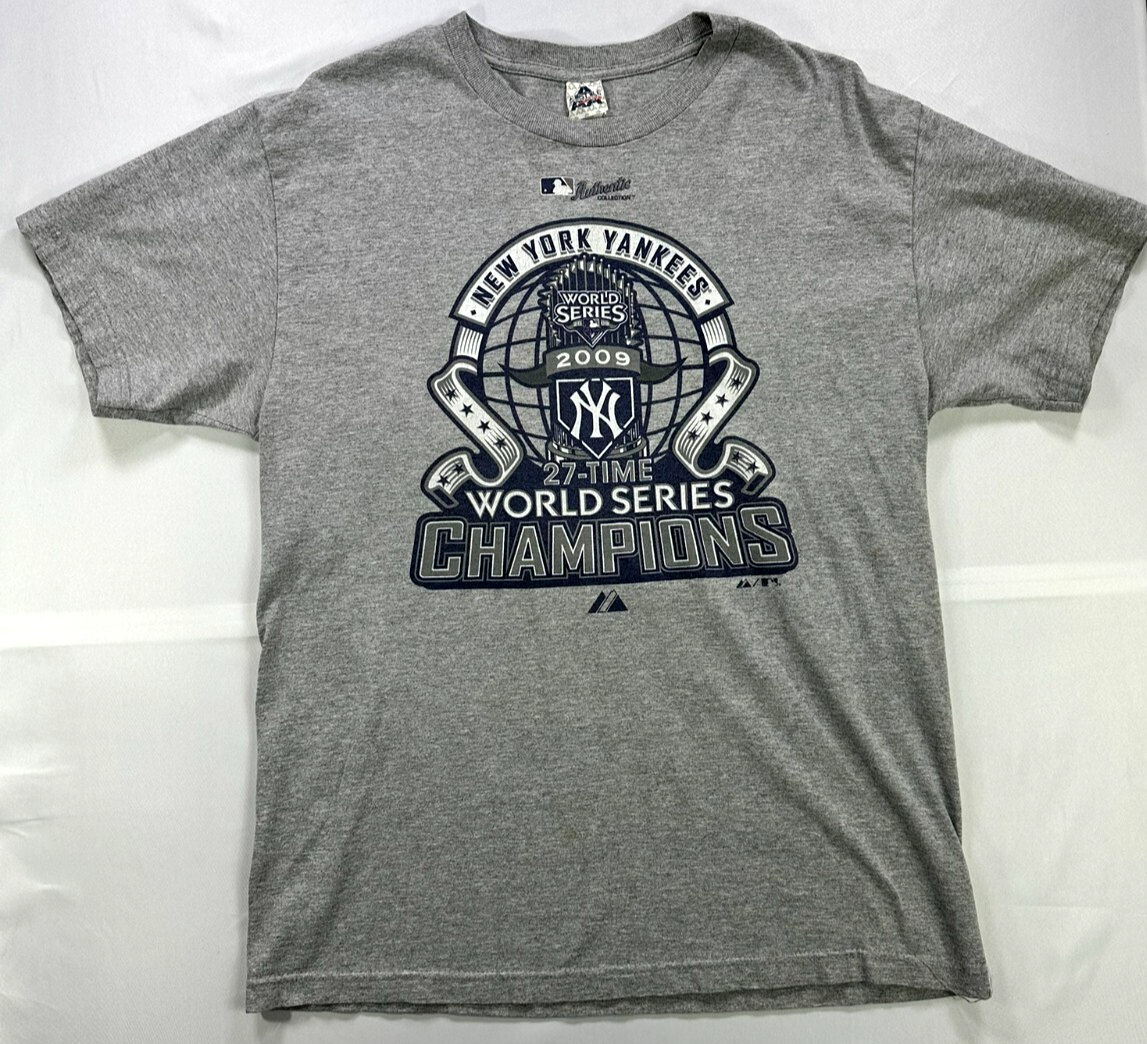 Men's Vintage Gray MLB 2009 New York Yankees World Series Champions T-Shirt- Size L