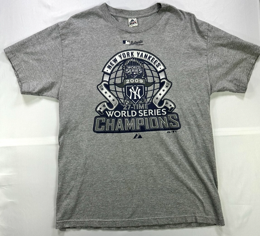 Men's Vintage Gray MLB 2009 New York Yankees World Series Champions T-Shirt- Size L