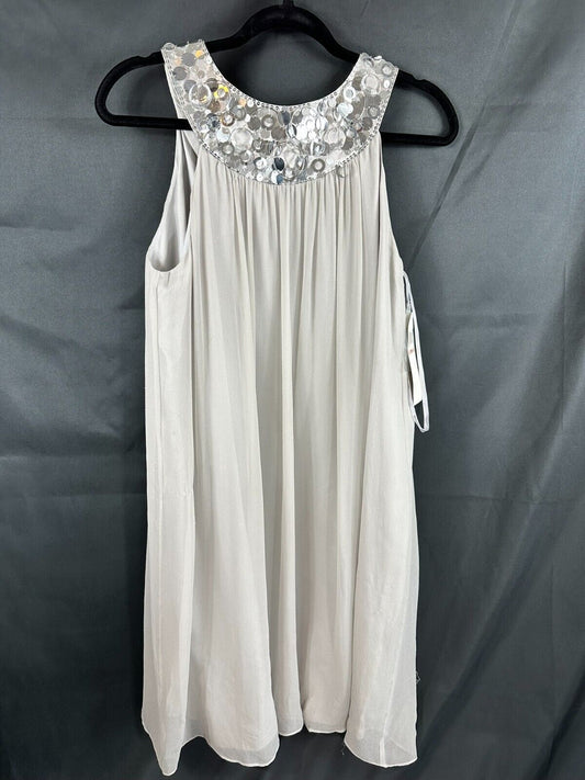 Women's Maggy London Petites Silk Light Grey Dress- Size 12P