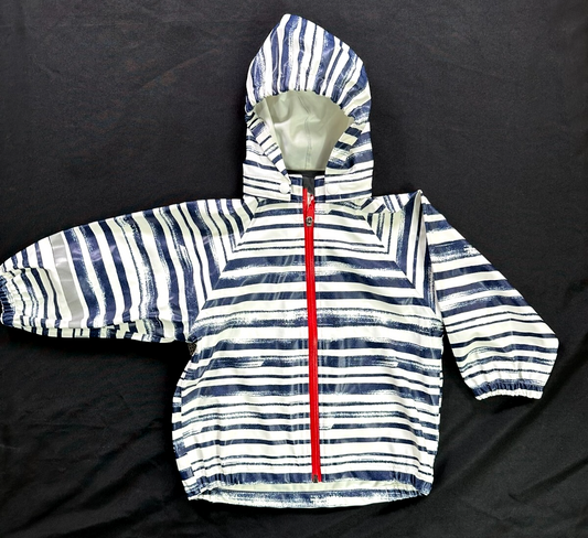 Kid's Boys Blue & White Stripe H&M Hooded Rain Jacket- Size 1-2Y