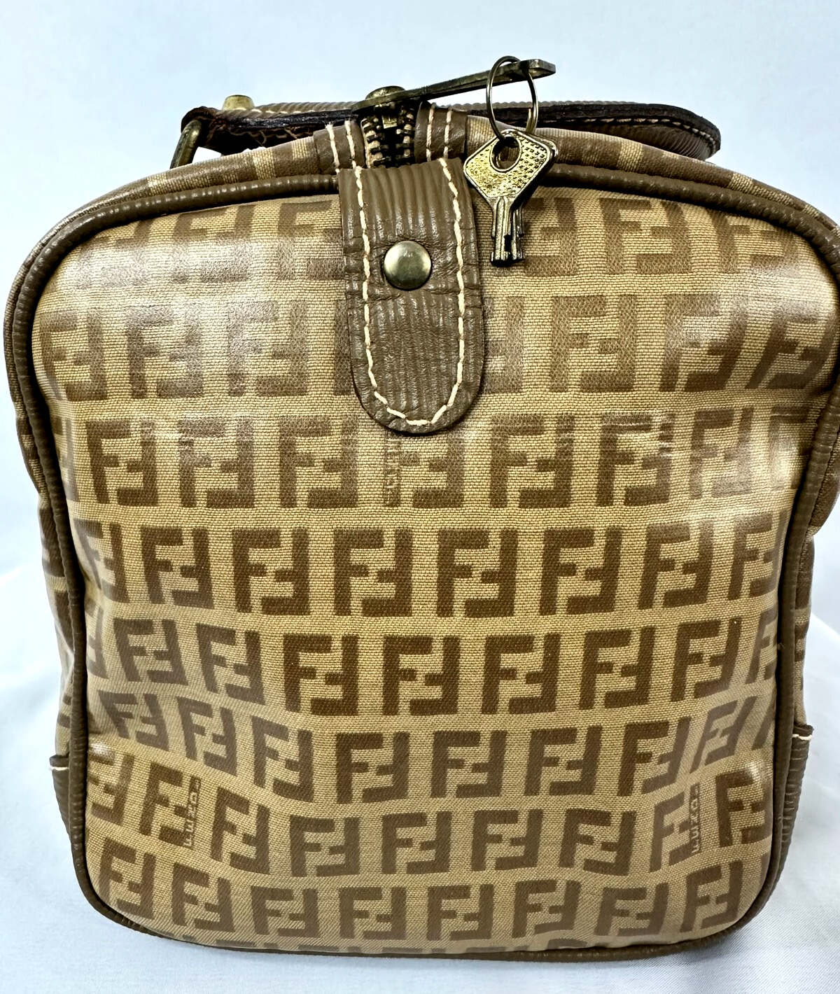 Vintage Fendi Boston Bag M Brown Forever Bauletto Zucchino Monogram PVC Italy