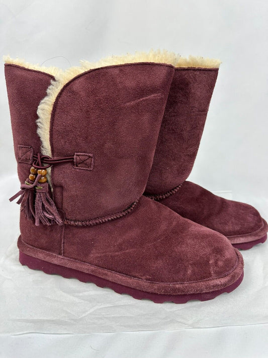 Women s Bearpaw Mariana Wine Color 9" High Sheepskin Boot- Size 9