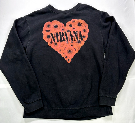 Men's Vintage Black Nirvana Heart Shaped Rose Sweatshirt- Size M