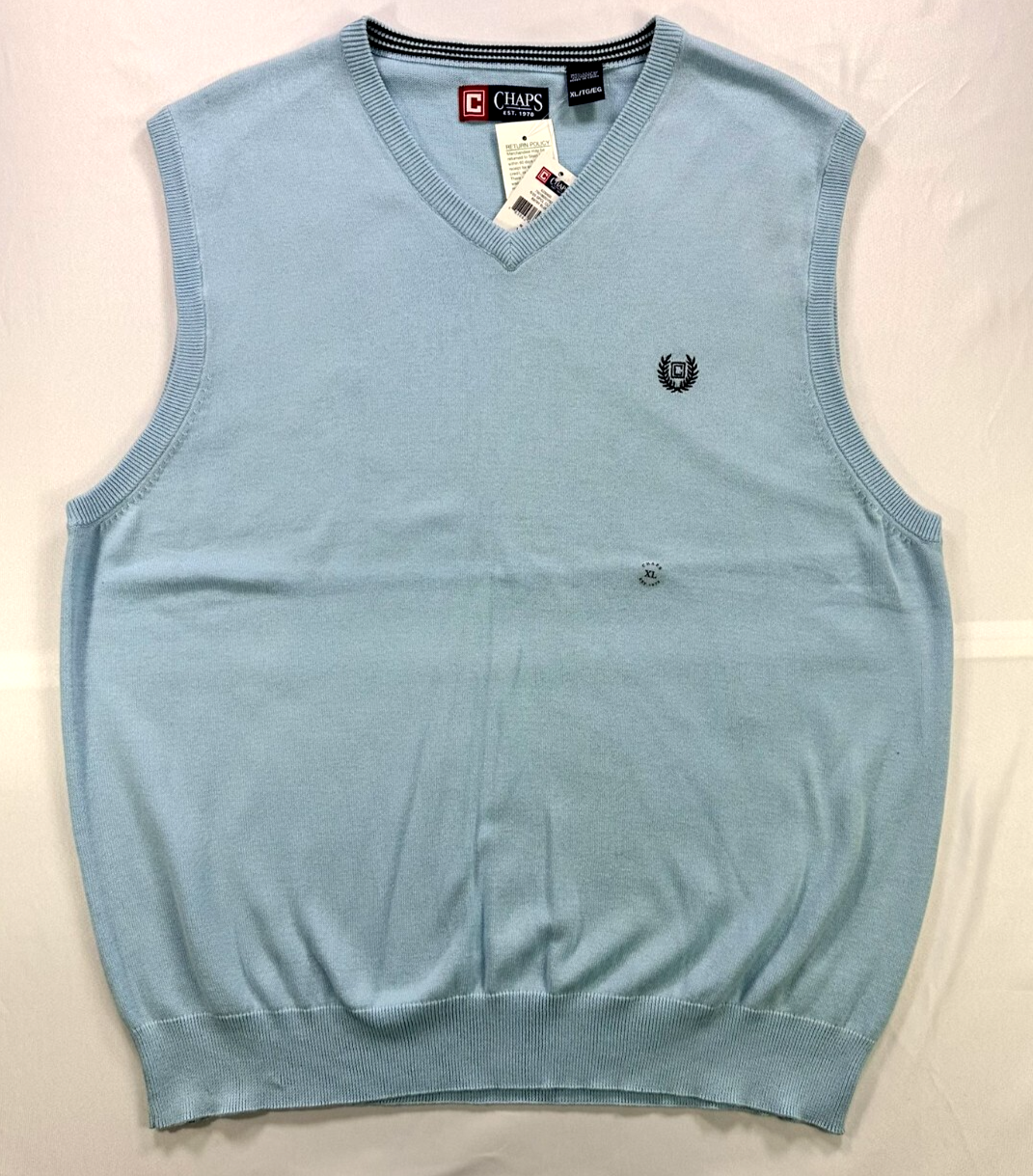 Men's Light Blue Knit Chaps Ralph Lauren Sweater Vest- Size XL