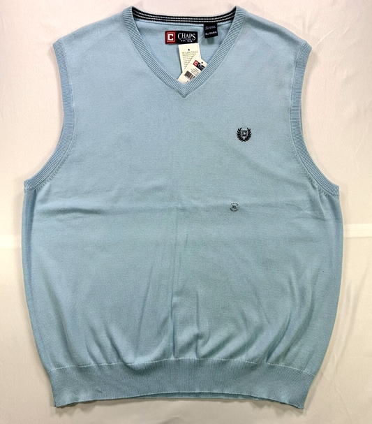 Men's Light Blue Knit Chaps Ralph Lauren Sweater Vest- Size XL