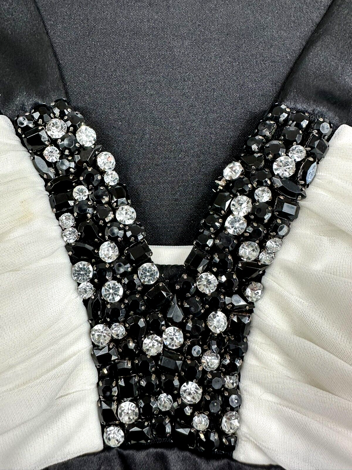 Women's White & Black Rhinestone/Bead Short Dress- Size M