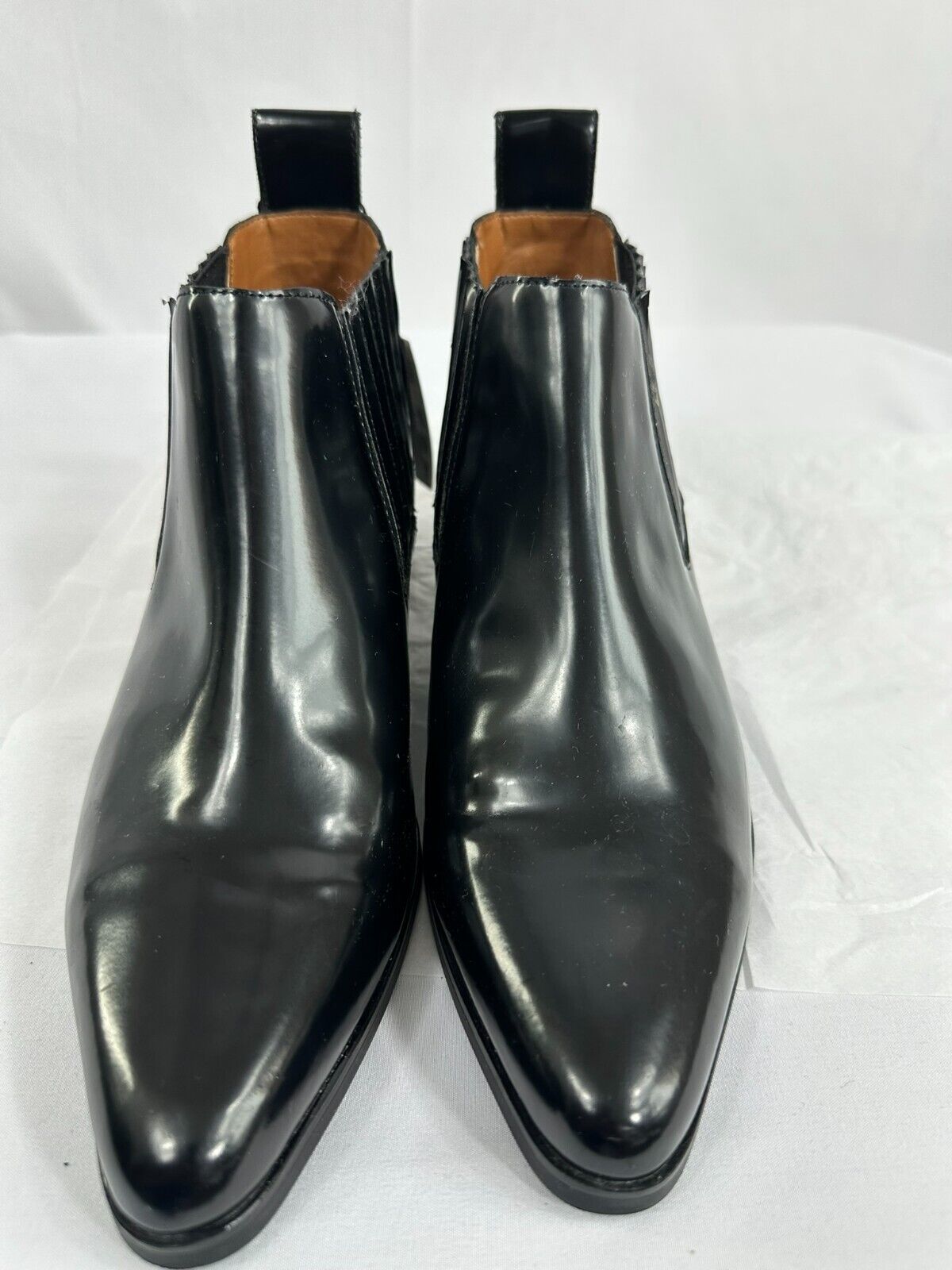 Women's Zara Leather Black Ankle Boots With Gold Accents- Size 7.5