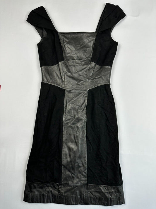 Women's Black Mini Bodycon Dress With Leather Inset- Size 2