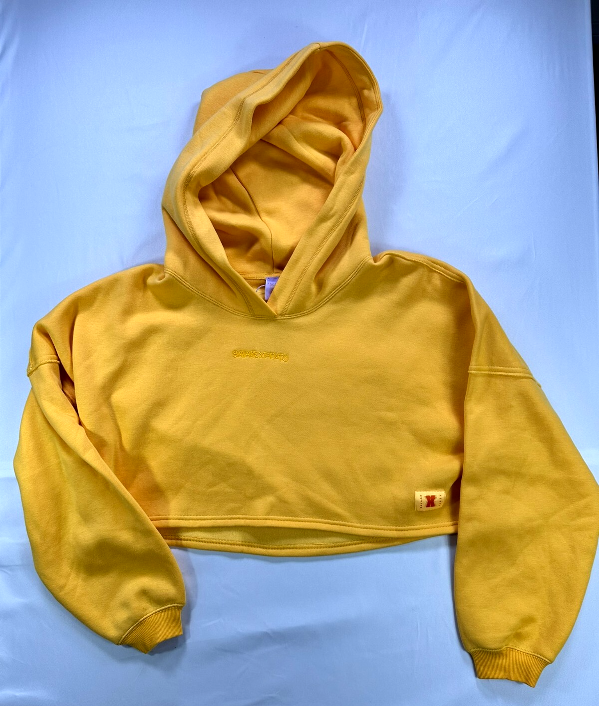 Women's Yellow Savage X Fenty Crop Fleece Hoodie With Logo- Size XL (16-18)