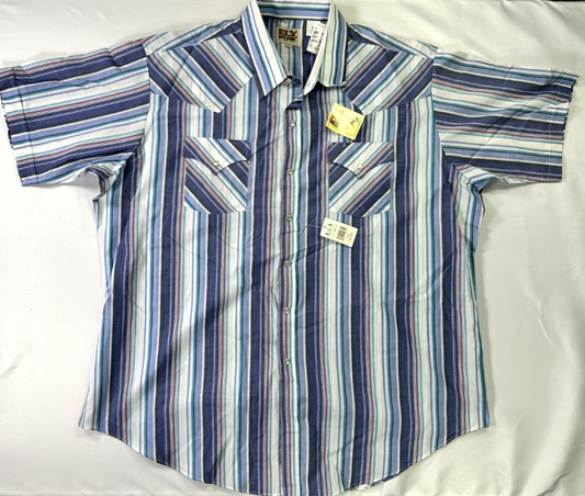 Men's Vintage Ely Cattleman Short Sleeve Stripe Shirt- Pearl Snaps- Size 2XL