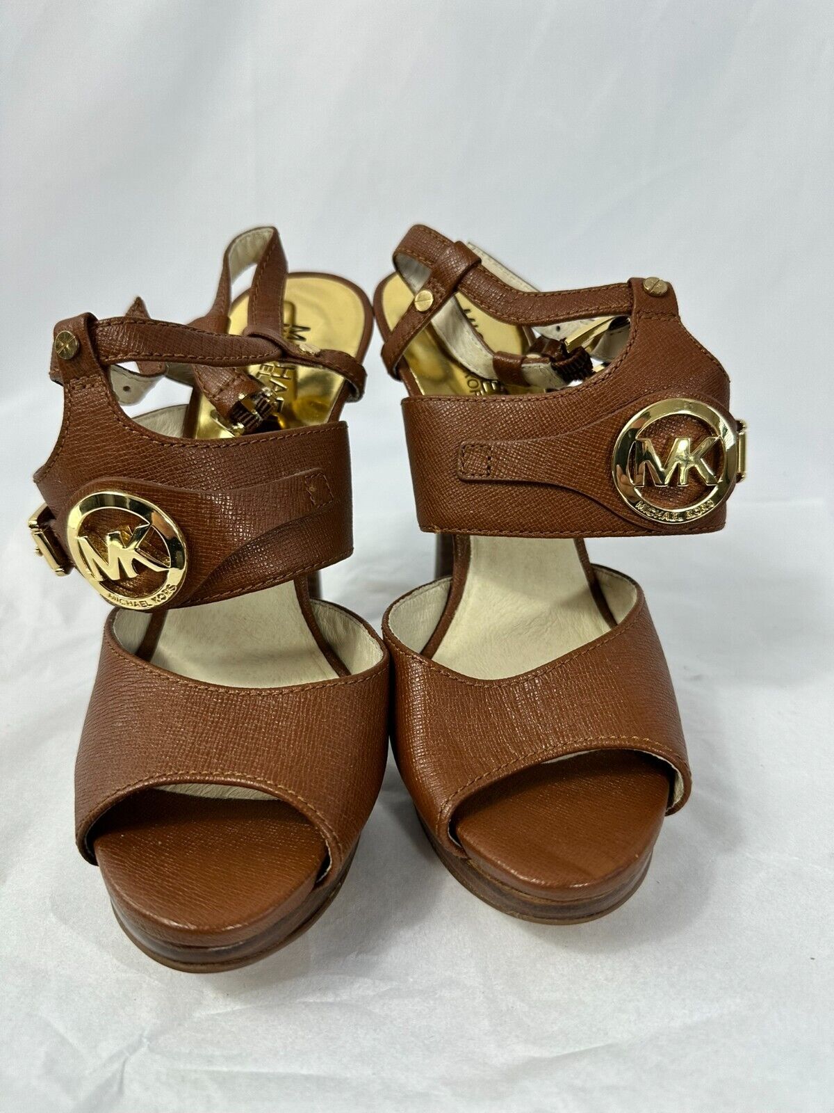Women s Michael Kors Platform 4" Heel Open Toe Brown Strap- Size 7M