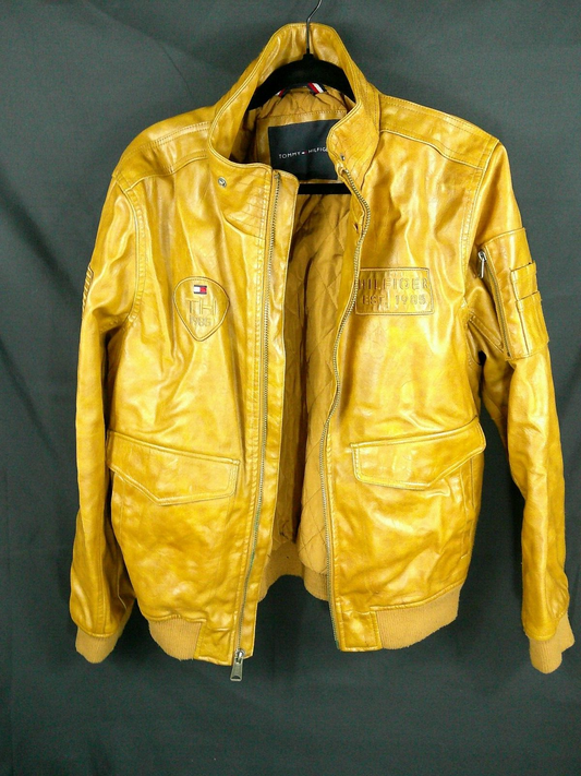 Men's Tommy Hilfiger Jacket Leather Look Bomber Jacket- Medium